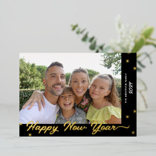 Vœux En Aluminium Joyeux Jour de l'An Script Photo Gold Foil Carte d