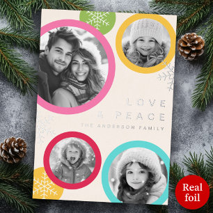 Vœux En Aluminium Love peace snowflakes coloré photo carte de vacanc