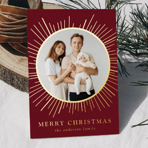 Vœux En Aluminium Moderne carte de Noël Burgundy Sunburst avec 2 pho