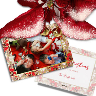 Vœux En Aluminium Poinsettias de Noël rouge dans la carte de vacance