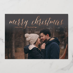 Vœux En Aluminium Rose Gold Foil Joyeux Carte photo de Noël Charbon