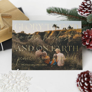 Vœux En Aluminium Script Doré Gloire à Dieu Carte de Noël Photo de