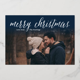 Vœux En Aluminium Silver Foil Joyeux Carte photo de Noël bleu mari
