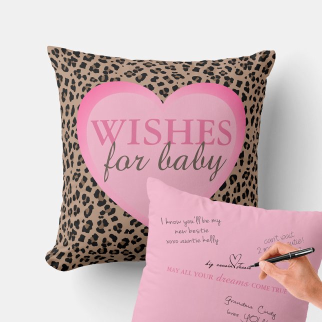 Voeux pour bébé Autographe Coussin pour la signatu (Leopard Baby Shower Wishes for Baby Advice Pillow. Buy a fabric marker and have your guests sign!)