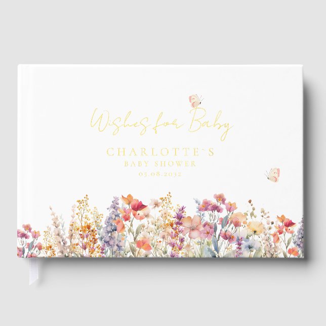 Voeux pour bébé! Livre d'invité fleur sauvage (Recto)