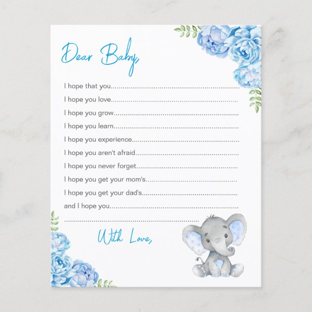 Voeux pour les cartes pour bébés Douche Blue Boy E (Devant)