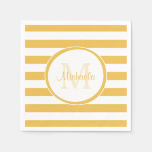 Vogue Bright Yellow Rugby Stripes and Party Name Napkin