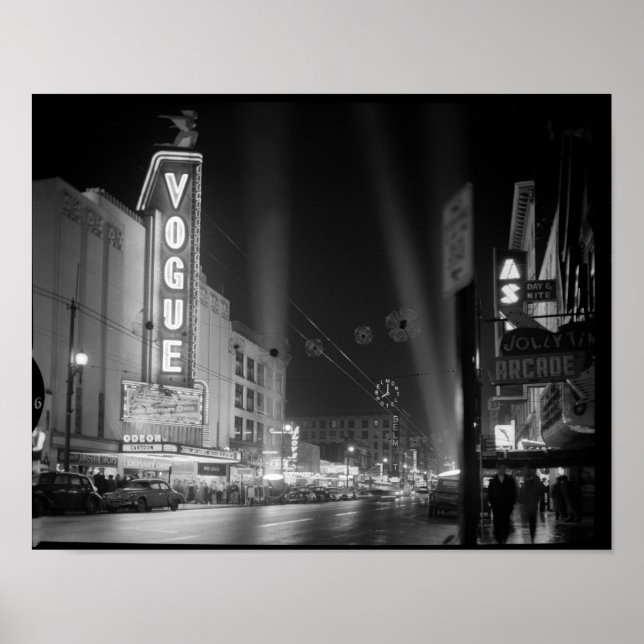 Vogue Theatre at night with spotlights, Vancouver Poster (Front)