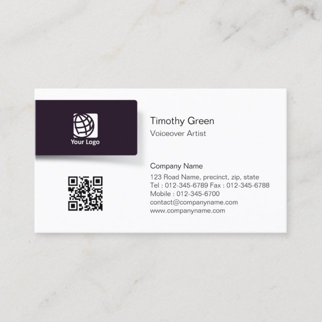 Voiceover Artist BlackTab Logo Simple BusinessCard Business Card (Front)