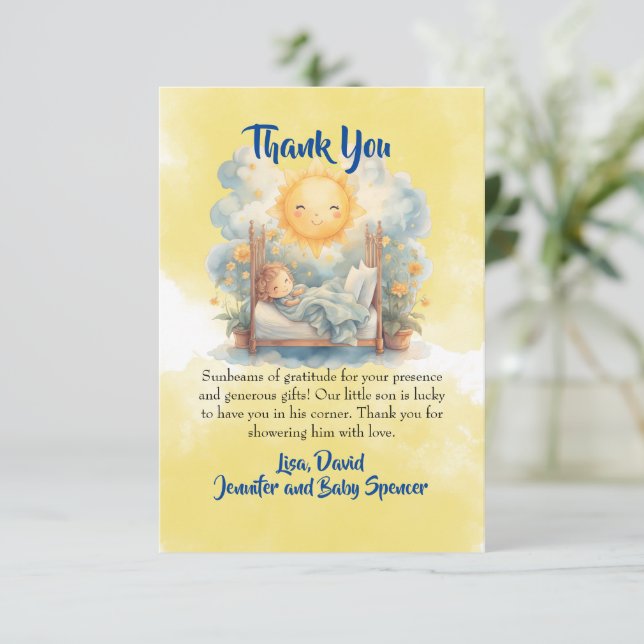 Voici le Carte de remerciements du Baby shower Son (Debout devant)