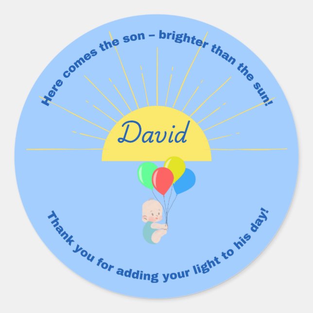 Voici le fils - Sticker Baby shower pour garçon (Devant)