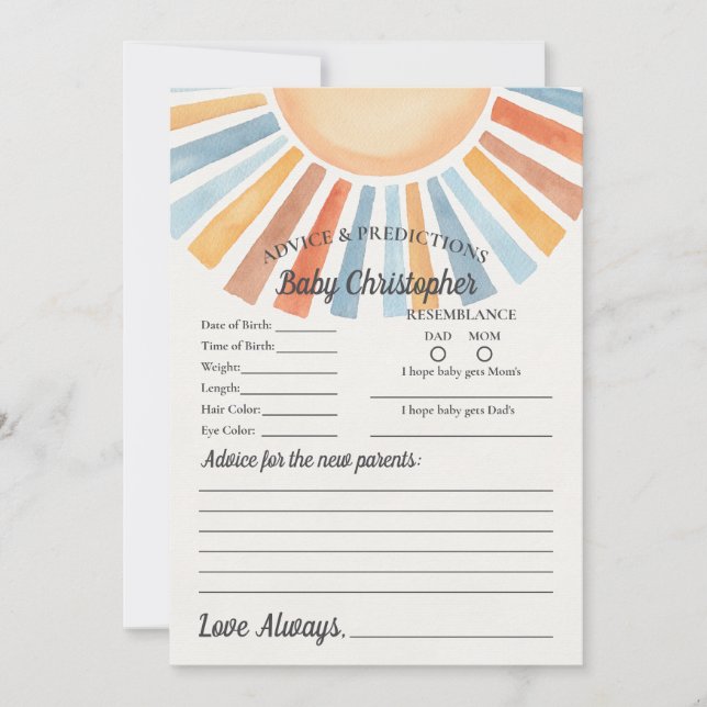 Voici le Son Sunshine Conseil pour la carte bébé (Devant)