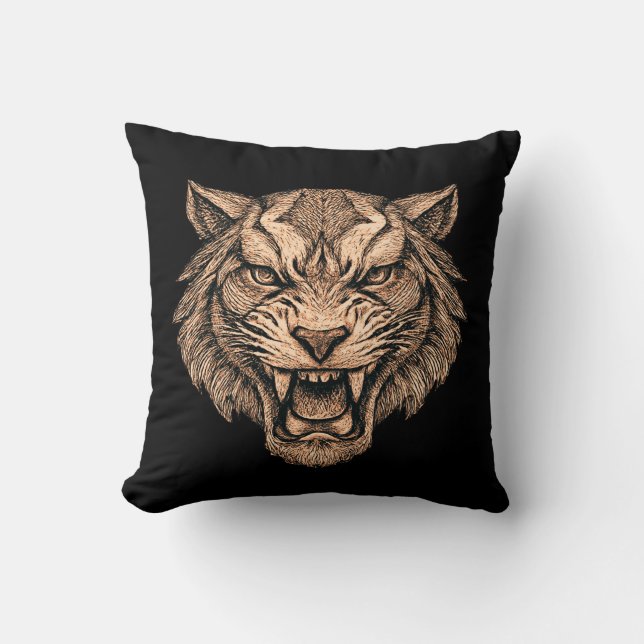 Void Tiger Abstract Power Symbol | Bold Strength  Throw Pillow (Front)