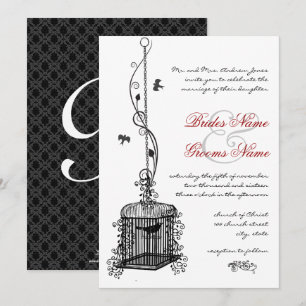 Voie d'oiseaux victorienne Boho rouge Invitations 