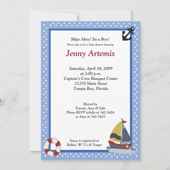 Voile Away Ocean Blue 5x7 Baby shower Invitation (Devant)