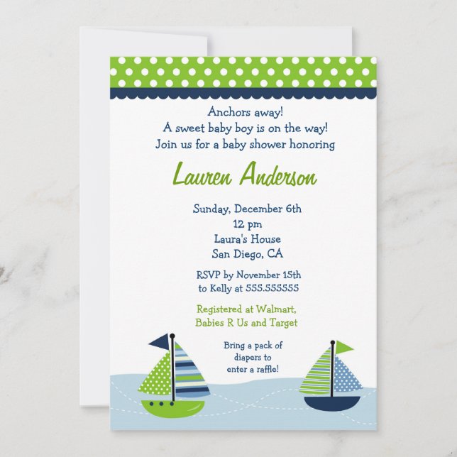 Voile en bateau à voile Invitations de douches pou (Devant)
