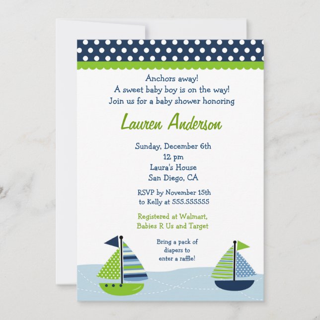 Voile en bateau à voile Invitations de douches pou (Devant)