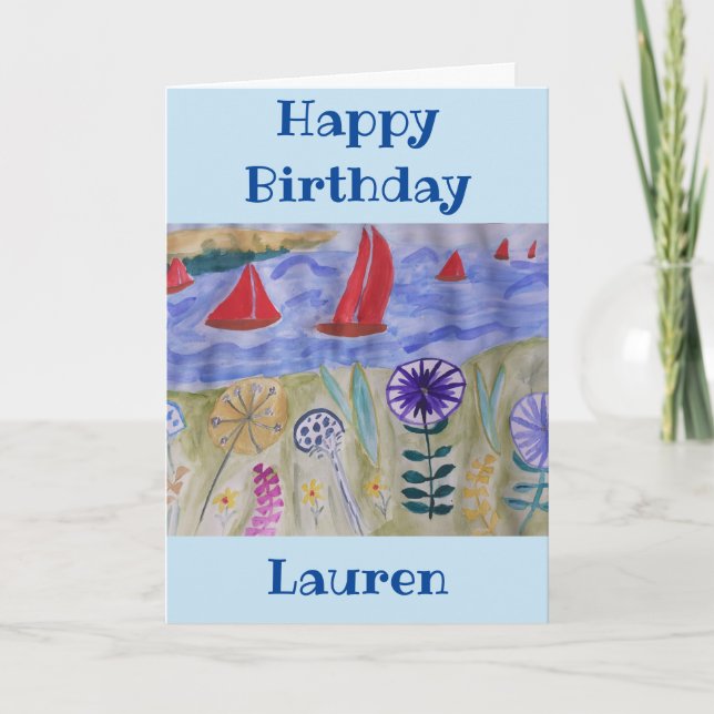 Voiles rouges & Fleurs Carte d'anniversaire (Devant)