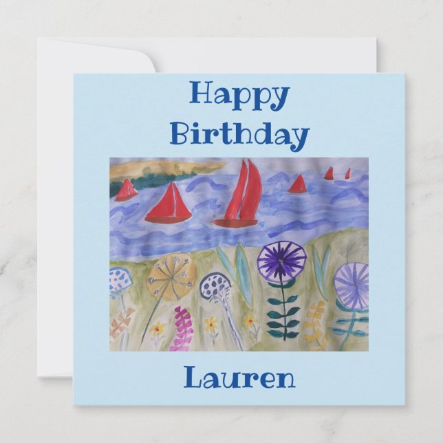 Voiles rouges & Fleurs Carte d'anniversaire plate (Devant)