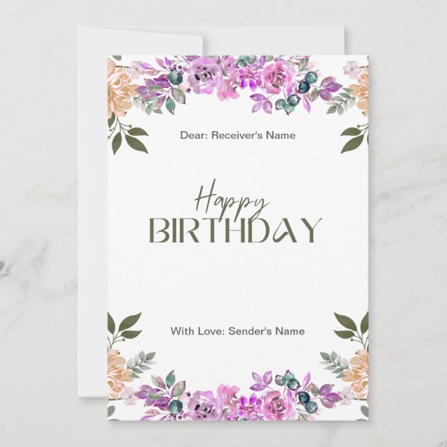 Voilet Wildflowers Delicate Floral Birthday Card (Front)
