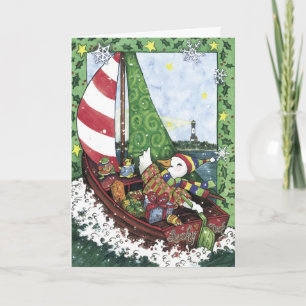 Voilier chanceux de canard, carte de Noël