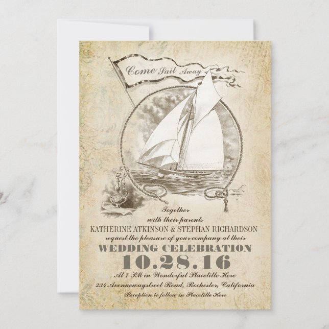 Voilier nautique faire-part de mariage-Come (Devant)