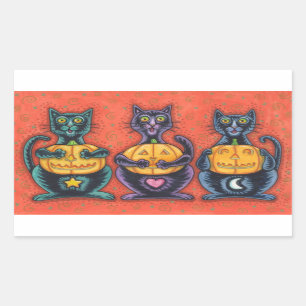 VOIR AUCUN MAL CHAT NOIR STICKERS FEUILLE Rectangl