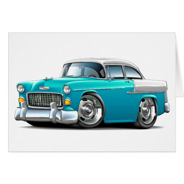 Voiture 1955 Turquoise-Blanche de Chevy Belair (Devant horizontal)