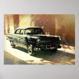 Voiture américaine à La Havane, Cuba affiche artis