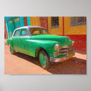 Voiture classique américaine à La Havane, affiche