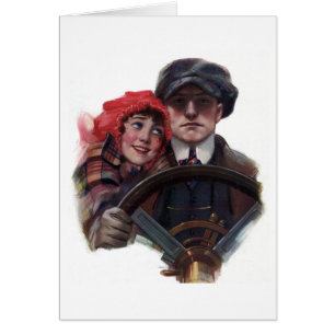 Voiture classique vintage couple d'hiver romantiqu