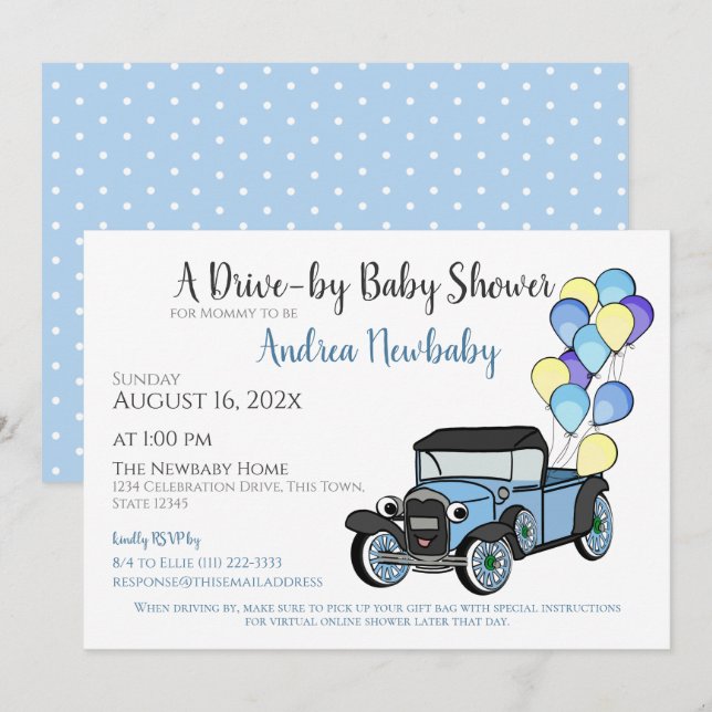 Voiture De Camion Antique Sur Invitation Baby show (Devant / Derrière)