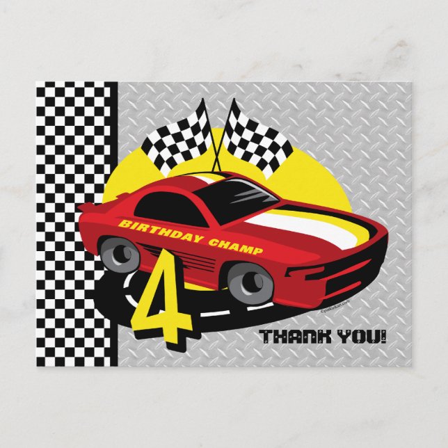Voiture de course 4e Anniversaire Carte postale (Devant)