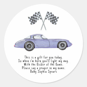 Voiture de course. Étiquette de bougie de prière