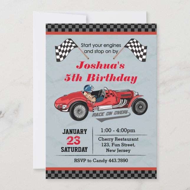 Voiture de course Invitation Anniversaire (Devant)