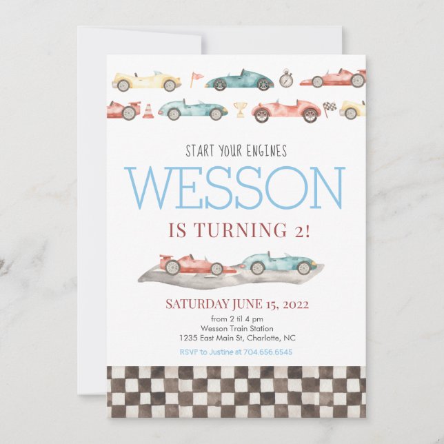 Voiture de course Invitation Anniversaire (Devant)
