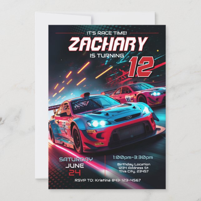Voiture de course Invitation Anniversaire | Invita (Devant)