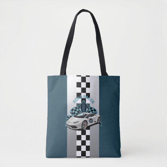 Voiture de course sac fourre-tout vert, blanc & no (Devant)
