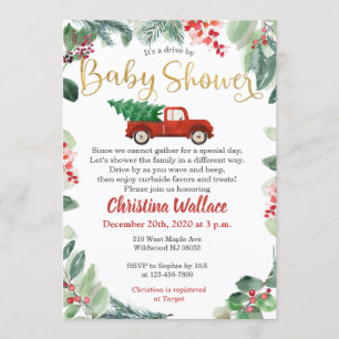 Voiture De Noël Par Bébé Douche Invitations