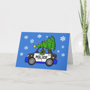 Voiture de police avec carte de voeux d'arbre de N