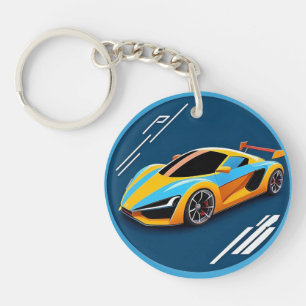 Voiture de sport jaune sur fond bleu