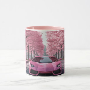 Voiture de sport rose Tasse à café Fleur de cerisi
