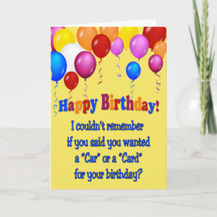 "Voiture" ou "Carte ?"  Carte d'anniversaire.  Drô