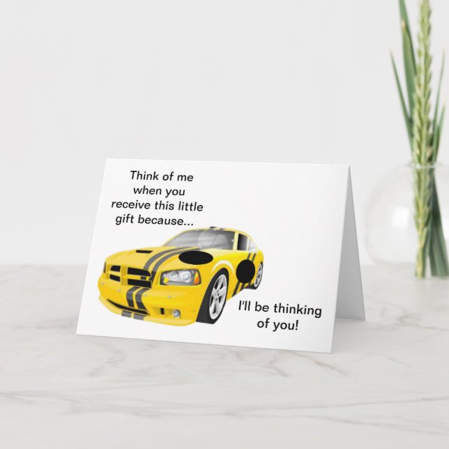 Voiture Race Jaune Je pense à vous Carte (Devant)