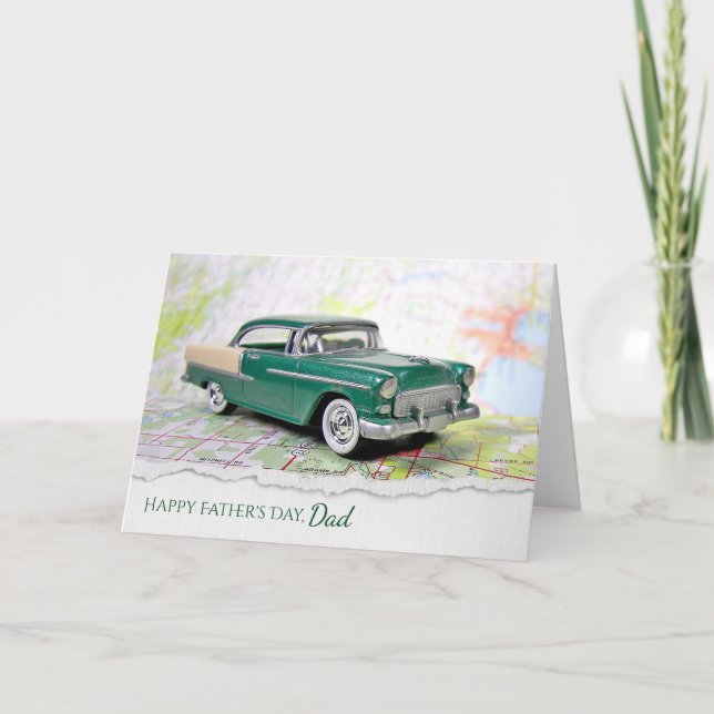 voiture rétro sur la carte pour la Fête des pères (Devant)