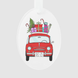 Voiture rouge avec cadeau de Noël Ornement