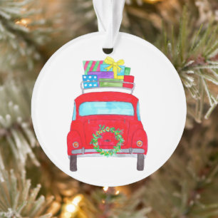 Voiture rouge avec cadeaux de Noël Aquarelle