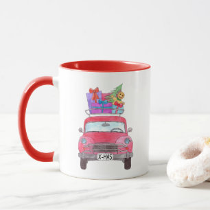Voiture rouge avec cadeaux de Noël Watercolor Mug