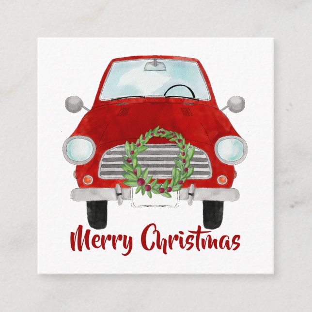 Voiture rouge avec couronne de Noël Carte de vacan (Devant)