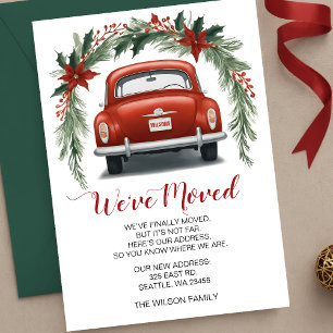 Voiture rouge Noël Nous avons déménagé Faire-part